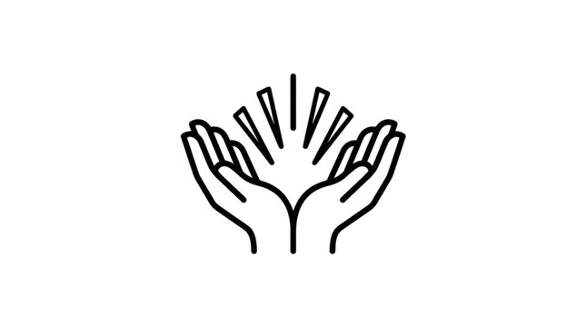 Open hands reaching upwards with radiating light symbol.