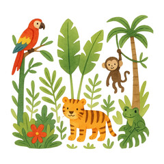 Fototapeta premium PNG Colorful jungle animals illustration