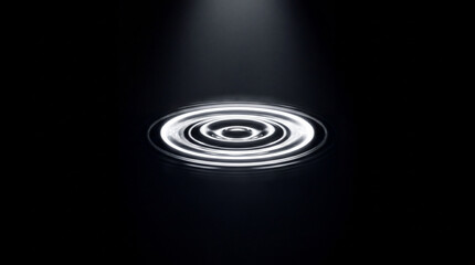 Extreme macro conceptual photo of a glowing white ripple in a pitch black liquid pool representing a sudden epiphany and realization, 16:9 copy space