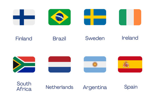 Set of world national country flags with country names below icon symbols south africa national netherlands argentina patriotism identity
