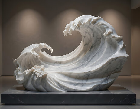 Luxury White Marble Ocean Wave Sculpture &ndash; Modern Abstract Art