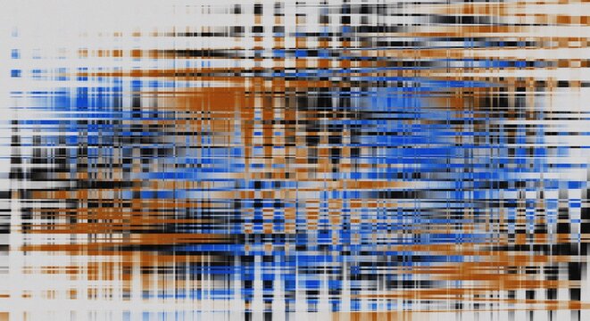 Digital TV screen noise texture with orange and blue pixelated distortion lines