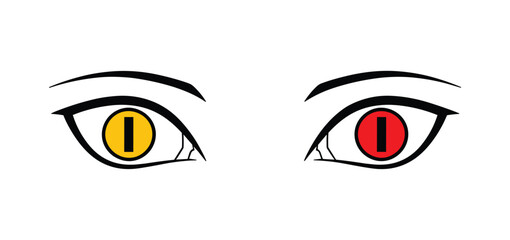 Heterochromia Eyes. A striking close-up showcasing two distinct eyes, one a vibrant yellow, the other a deep red, hinting at mystery and duality. © Joba Vector Studio