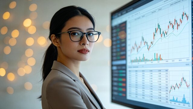 Businesswoman analyzing financial charts