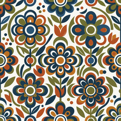 Fototapeta premium A seamless retro floral pattern features mid-century modern style