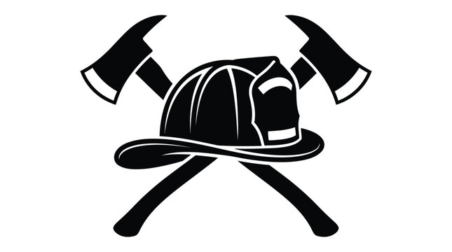 firefighter helmet and crossed axes silhouette safety protection rescue emergency service symbol