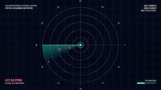 CO2 Monitoring System Radar Interface Displaying Global Emissions