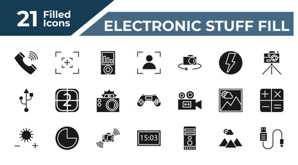 filled electronic stuff fill icons set - phone receiver, camera screen, portrait, scenic. editable vector for web and mobile ui © IconArt