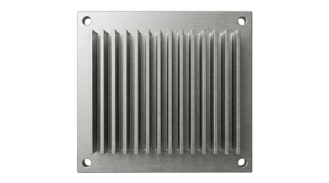 Square metal vent with parallel slats and mounting brackets for airflow control.