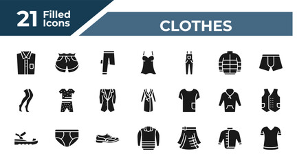 filled clothes icons set - chemise, short, nightwear, windbreaker. editable vector for web and mobile ui © IconArt