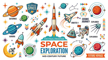 Retro Space Exploration Mid-Century Future Cosmic Journey © Joni
