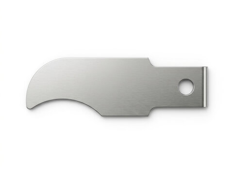 Stainless steel utility knife with ergonomic handle and sharp blade on white surface.