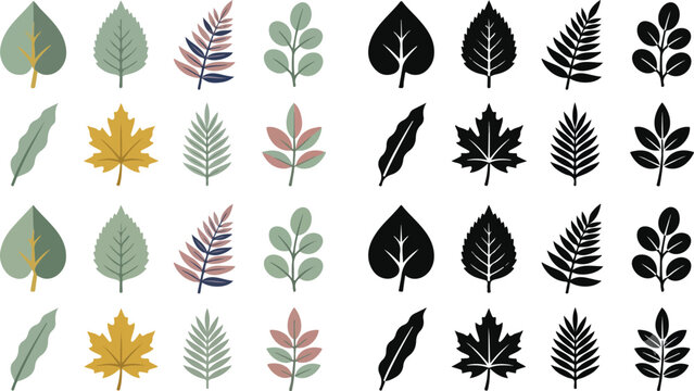 set of illustration and silhouettes of tropical leaves. isolated on a transparent background. eps 10.eps