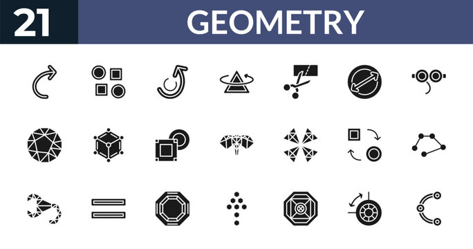 filled geometry icons set - undo, array, redo, dimensions. editable vector for web and mobile ui