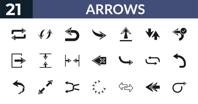 filled arrows icons set - counter arrow, spin, return, rewind. editable vector for web and mobile ui