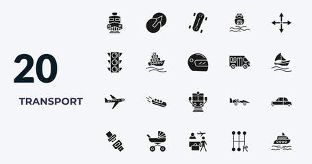 Obraz premium filled transport icons set - diesel train, transition, longboard, shift. editable vector for web and mobile ui