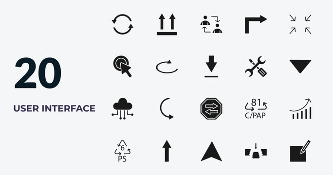 filled user interface icons set - refresh button, up side, exchange personel, gap. editable vector for web and mobile ui