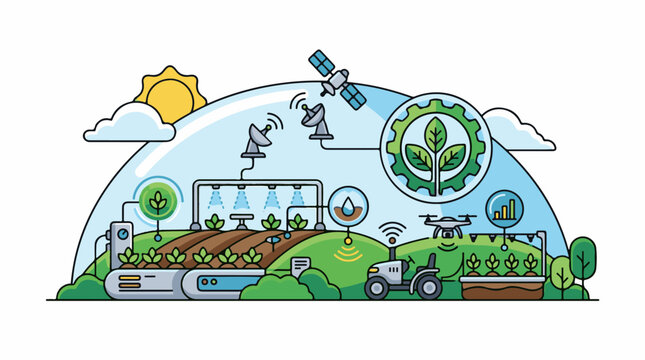 Modern farm technology integration drone satellite tractor automated irrigation