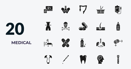 Obraz premium filled medical icons set - diagtic, pelvic area, colon, brain in bald male head. editable vector for web and mobile ui