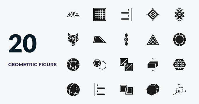 filled geometric figure icons set - triple triangle, grids, right alignment, perspective. editable vector for web and mobile ui