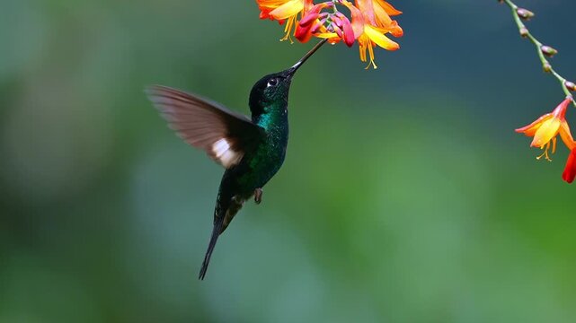 Buff-winged Starfrontlet hummingbird slow motion video