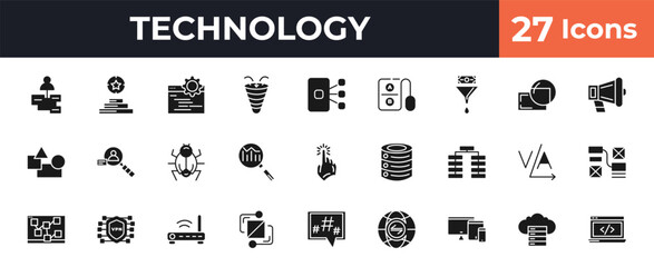 filled technology icons set - user-generated content, reach, content curation, web servers. editable vector for web and mobile ui © IconArt