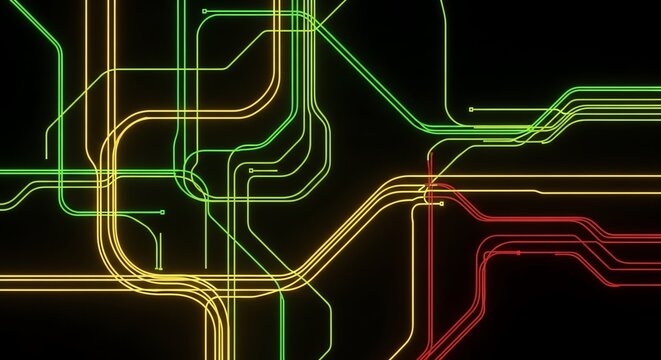 Abstract Neon Network Grid on Black Background