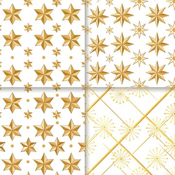 Golden star pattern seamless geometric background texture.