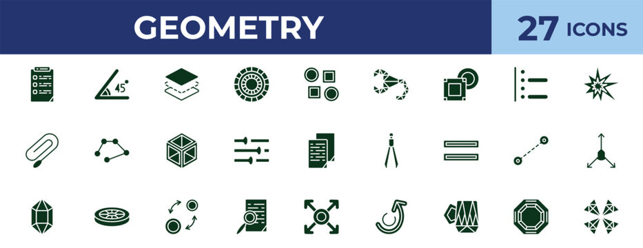 filled geometry icons set - layer, right align, construction, octagon. editable vector for web and mobile ui