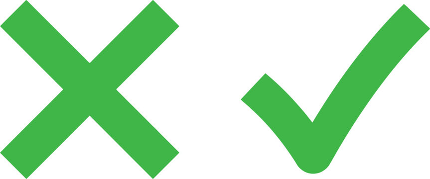 Green checkmark and x mark symbols for validation and rejection with checkmark validation rejection decision incorrect approved positive negative illustration business