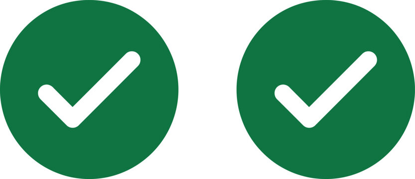 Two green circular checkmark icons with white symbols on isolated background check mark checkmark validation approved isolated background positive checkbox completion