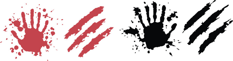 Obraz premium Spooky halloween blood handprint and claw marks in red and black