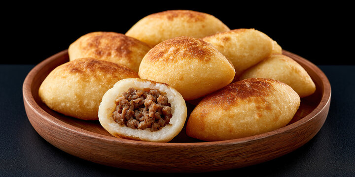 A fried pastry filled with meat and made from cassava dough named Pastel Mandio