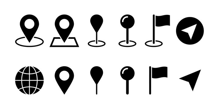 Green and blue globe icons with location markers isolated on transparent background