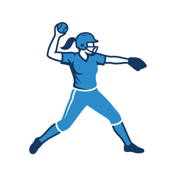 A female softball player throws a ball in a game