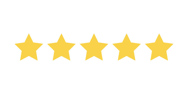 Five gold rating stars customer review feedback satisfaction symbol isolated on transparent background
