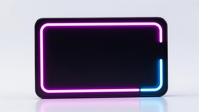 Futuristic neon frame with glowing purple and blue LED light border
