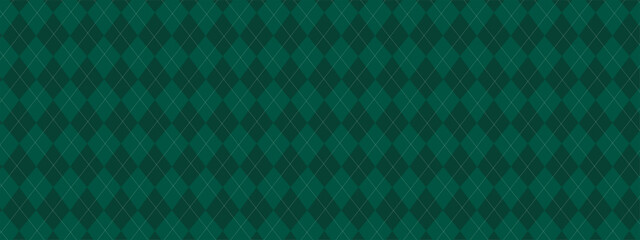 Fototapeta premium Dark Green Argyle Vector Pattern. Christmas Background. Golf Textile Print. Emerald Diamonds with Gold Accent Lines. Seamless Pattern Tile.