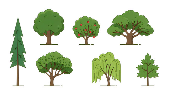 CAD tree lines Tree icons, green trees, tree silhouettes, tree illustrations, 7 trees VECTOR