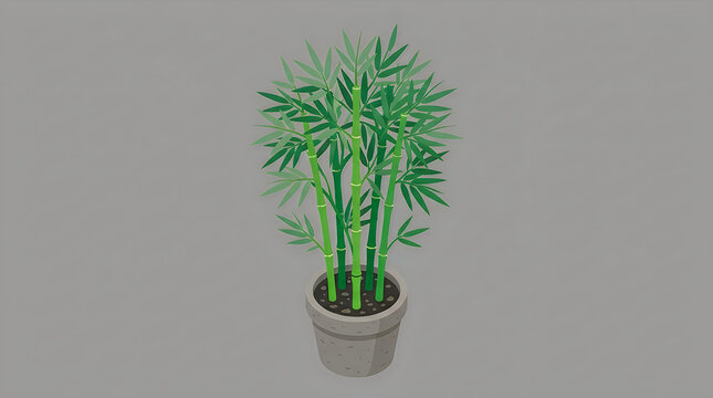 CAD tree lines Potted bamboo plant, green foliage, indoor decoration, tropical houseplant VECTOR