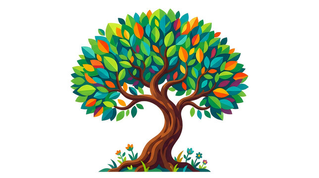 CAD tree lines Colorful tree, vibrant leaves, tree illustration, nature graphics VECTOR