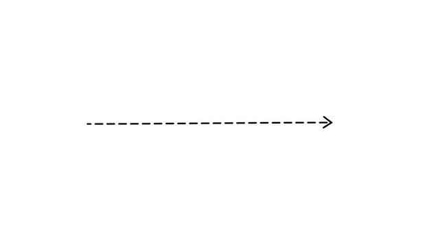 right arrow direction icon with dotted line animation on white background. dot arrows icon sign animated with alpha channel. Black straight arrows animation. Reveal animation dashed.