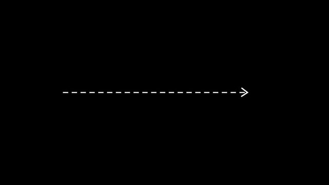 down arrow direction icon with dotted line animation on Black background. dot arrows icon sign animated with alpha channel. white straight arrows animation. Reveal animation dashed .