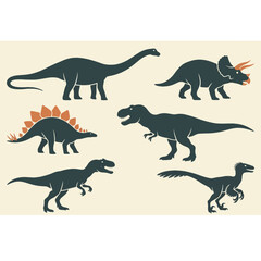 A collection of various dinosaur silhouettes on a light background © abi