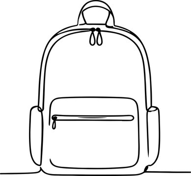Minimalist continuous line backpack illustration with clean black outline. Modern school bag vector design isolated on background.