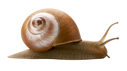 Brown garden snail with spiral shell, isolated on transparent background © VSTOCK