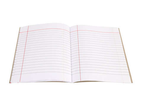 Realistic Open Copy Book with Ruled Pages and Margin Lines Isolated On Transparent Background PNG