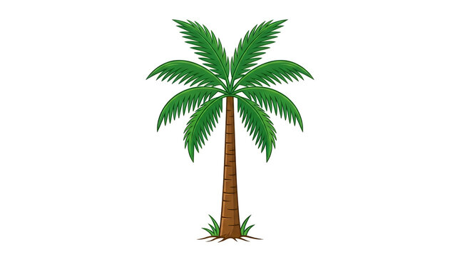 CAD tree lines Palm tree, tropical illustration, green leaves, brown trunk, minimalist design VECTOR