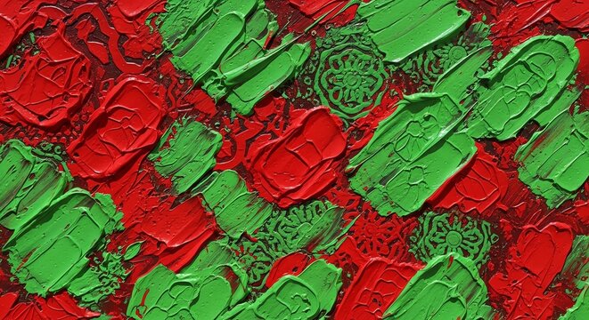 Abstract Red and Green Textured Paint Strokes
