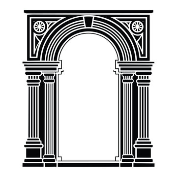 Classic architectural arch with two columns and decorative pattern isolated on white background, Vector